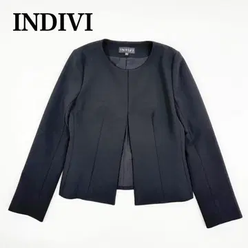 [ 컨디션 최상 ] INDIVI 노카라 자켓 38 블랙 포멀 워셔블