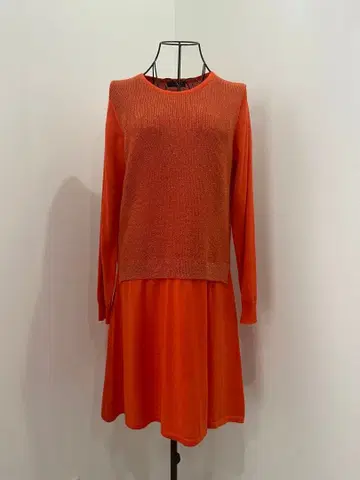 스마트 핑크 오렌지 니트 원피스 긴팔