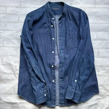 JOURNAL STANDARD 밴드 카라 데님 셔츠 다크 블루