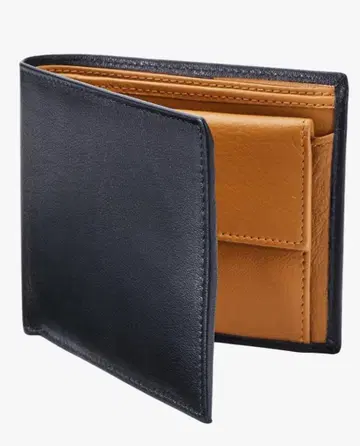 Raffinato 천연 가죽 이단 접이식 지갑 블랙과 카멜