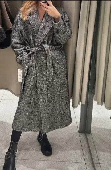 Zara 헤링본 무늬 롱 코트 XS-S 가운 코트