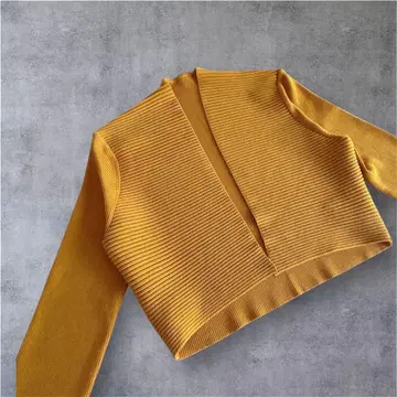 EPOCA 컨디션 최상 긴팔 가디건 볼레로 리브 숏 기장 크롭 기장