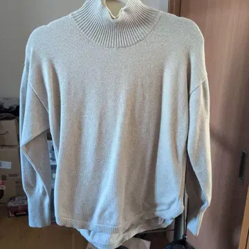 하이넥 리브 편직 스웨터 M-L 라이트 그레이