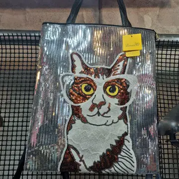 고양이 스팽글 토트백