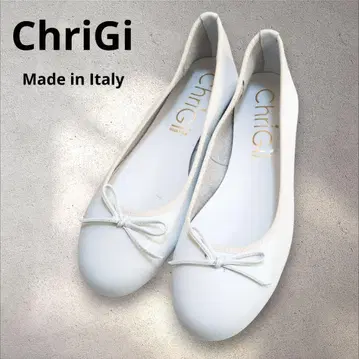 이탈리아제 ChriGi 크리 지 발레 슈즈 천연 가죽 화이트