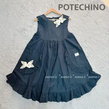 POTECHINO 포테치노 에이프런 드레스 원피스 블랙 꽃