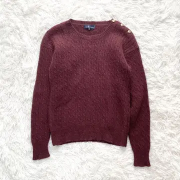 [ 레어 ] 랄프 로렌 케이블 니트 보르도 골드 버튼