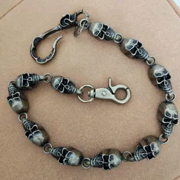 빈티지 가공 스컬 디자인 월렛 체인