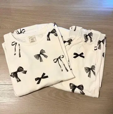 택 포함 미사용 새상품 젤라또피케 리본 무늬 상하의 세트 화이트 아이보리