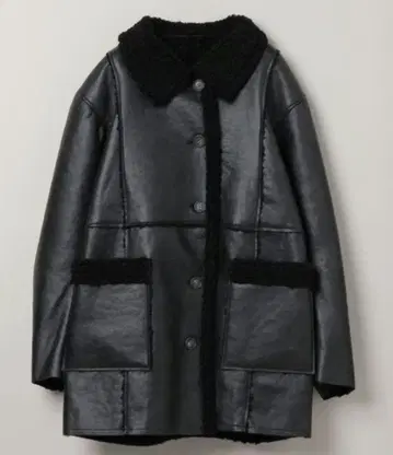 지나시스 비건 가죽 보아 코쿤 코트 블랙