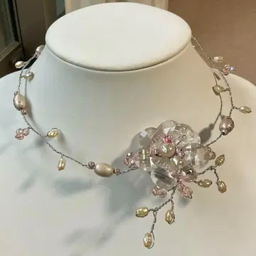 목걸이 초커 철사 비즈 파티 웨딩 핑크 모조 진주