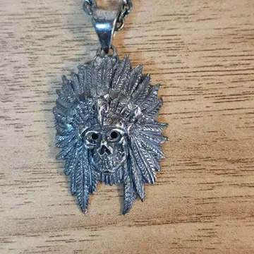 실버 925 목걸이 컬러 스톤 인디언 스컬 해골