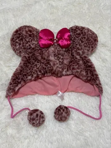 [숨겨진 미키] 디즈니 미니 레오파드 무늬 팬캡 핑크 리본