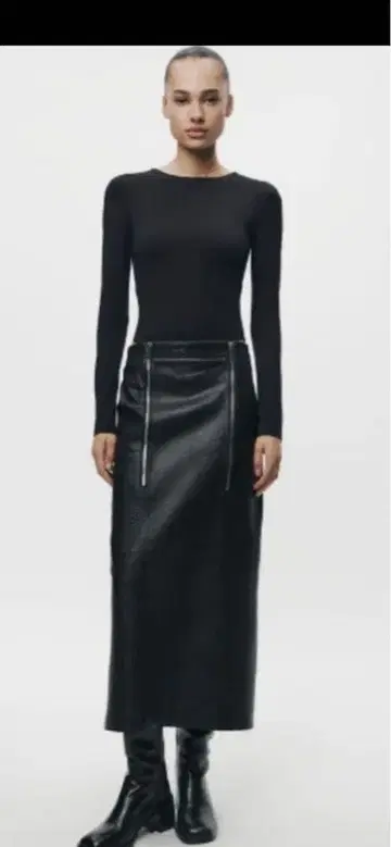 ZARA LEATHER 롱 스커트 천연 가죽