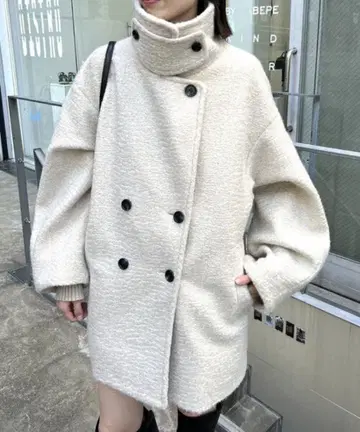 미스틱 샤기 미들 코트 아이보리