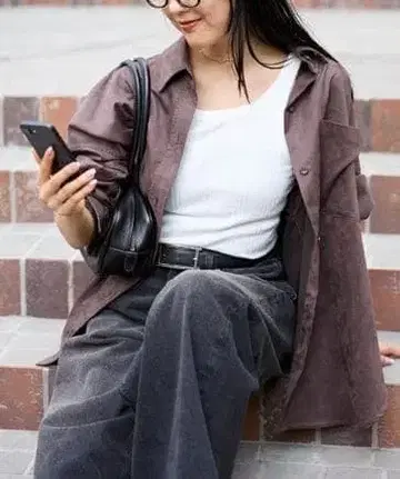 택 포함 새상품 BABYLONE 스웨이드 오버 셔츠 다크 브라운