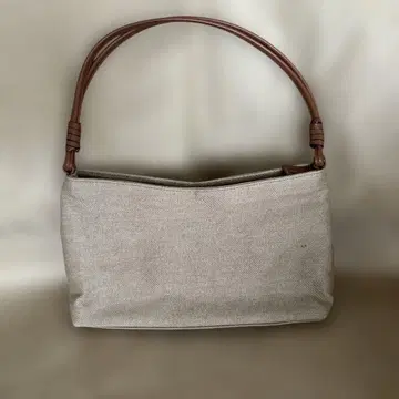 베이지 캔버스 가죽 핸들 핸드백