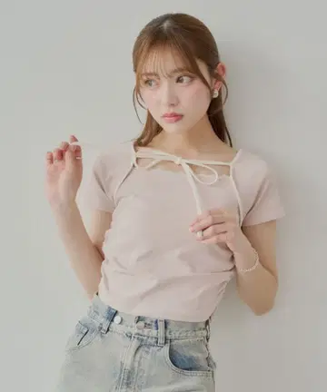 Chico 레이어드 디자인 프렌치 T 핑크 T셔츠