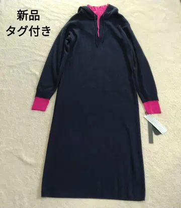 택 포함 새상품 미카레미카레 후드 부착 배색 니트 원피스