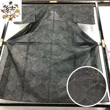 MK-1683 여름 기모노  거북이 등껍질 무늬와 풍경 무늬 블랙 컬러