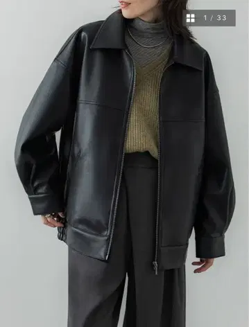 crewre 인조 가죽 지퍼 블루종 블랙 사이즈 2