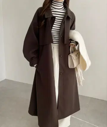 andme 페이크 울 허리 벨트 롱 기장 트렌치코트 브라운