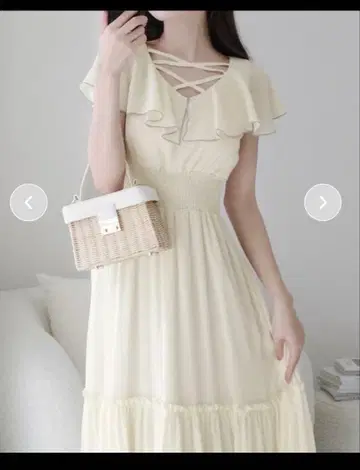 mily bilet 크로스 디자인 양류 사용 프릴 옷깃 원피스 L 사이즈