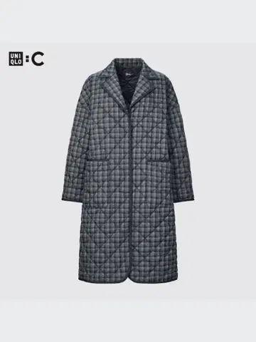유니클로 C 체크 무늬 퍼프 테크 오버 사이즈 코트