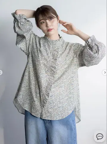 유베시 x 사만사 모스2 프릴 블라우스 오렌지 꽃무늬 택 포함