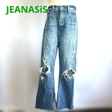 JEANASiS/데미지 가공 라이트 블루 와이드 레그 청바지