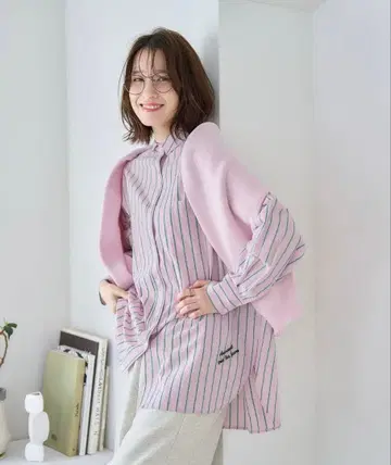 [ 익명 배송 ] [ studioclip ] 자수 스트라이프 빅 셔츠