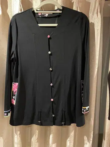 블랙 가디건 꽃무늬 소매 긴팔