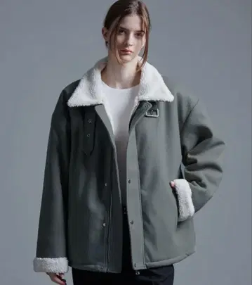 루즈 오버 멜톤/합성 피혁 보아 블루종 그레이 xs