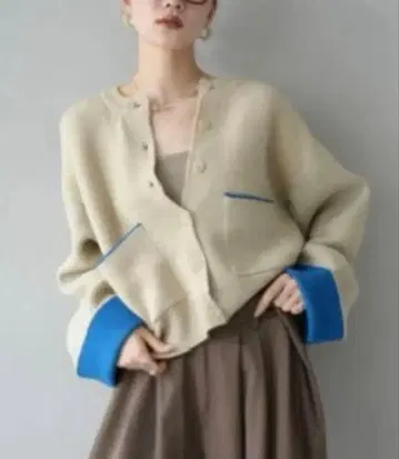 바이컬러 오버 니트 가디건 자켓 아이보리/lumier 같은 형태