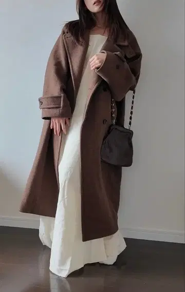 beams 브라운 더블 브레스트 롱 코트