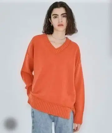 PUBLIC TOKYO 오렌지 V넥 스웨터