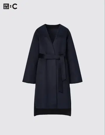 유니클로 C 더블 페이스 랩 코트 네이비 S