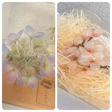 딥 아트 헤어콤 수국 벚꽃