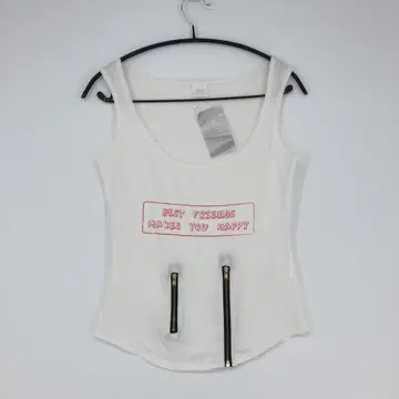 la cream 라크렘 메시지 프린트 슬리브리스 상의