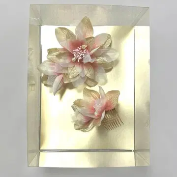 꽃 모티브 머리 장식 세트 핑크 골드 헤어콤 시치고산 성인식 결혼식 고급