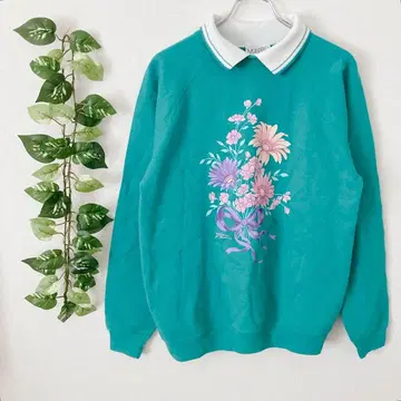 [ L ] 모닝 선 맨투맨 트레이닝복 카라 부착 꽃무늬 플라워 속기모