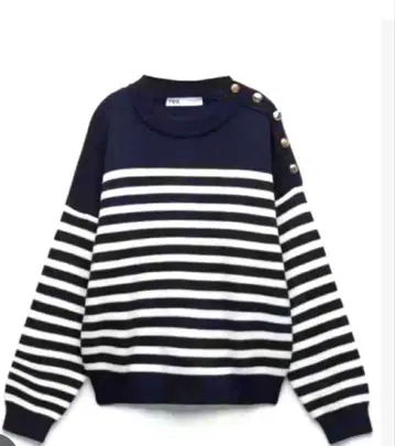 ZARA 골드 버튼 니트 스웨터 M 네이비 화이트