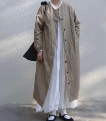 베이지 버튼 롱 코트 플러스노아 +NOA