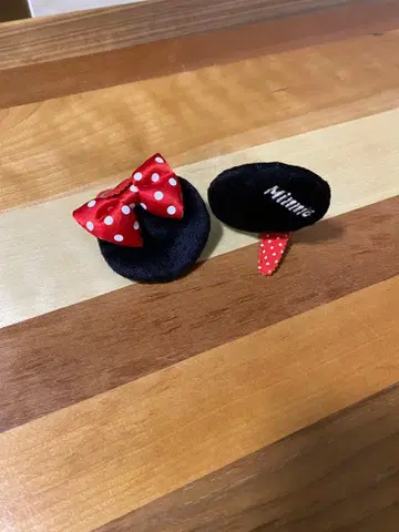 디즈니 미니 마우스 귀 모양 헤어핀 도트 리본