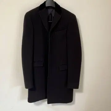 랄프 로렌 이탈리아제 블랙 울 체스터 코트 벨벳 옷깃
