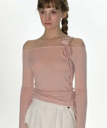CRANK Rose string off-shoulder top_pink