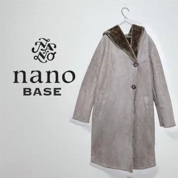 나노 베이스 페이크 무스탕 코트 후드 부착 속기모 그레이지 사이즈 S