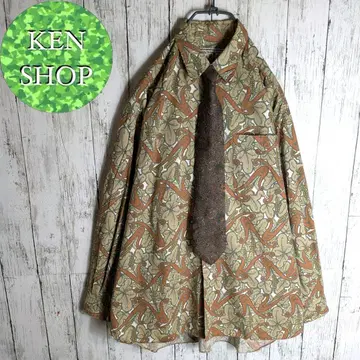 넥타이 셔츠 브라운 계열 디자인 올 패턴 다마스크 무늬 빈티지 구제 의류