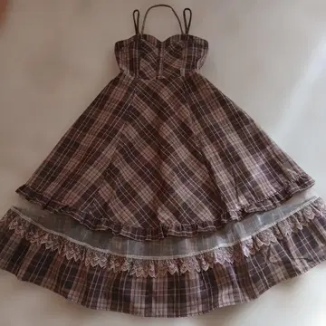 axes femme 타탄 체크 점프 스커트 프릴 프리 사이즈 새상품급