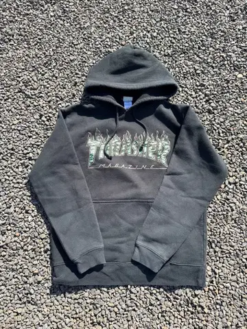 THRASHER 프레임 로고 블랙 후드티 L